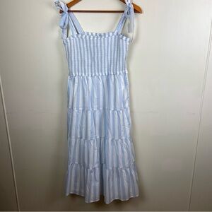 J. Crew Factory Blue and White Striped Midi Dress
